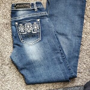 Cedar Rose Women's Blue Embroidered Pocket Jeans SZ 29x 32